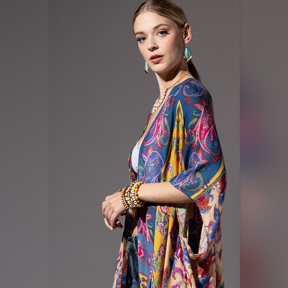 Colorful Floral Paisley & Geometric Print Kimono - Soft & Silky - Lightweight - Picture 4 of 8